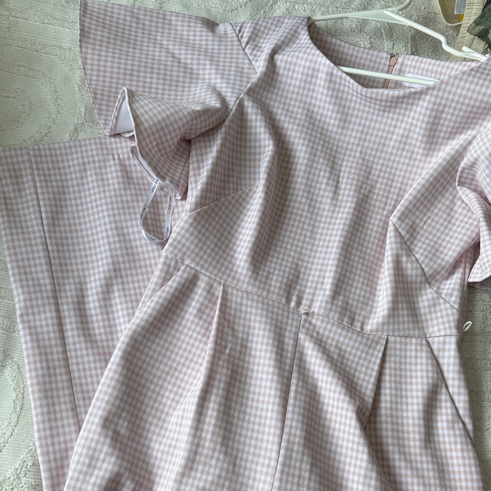 Calvin Klein Soft Pink & White Houndstooth Sheath Jumpsuit